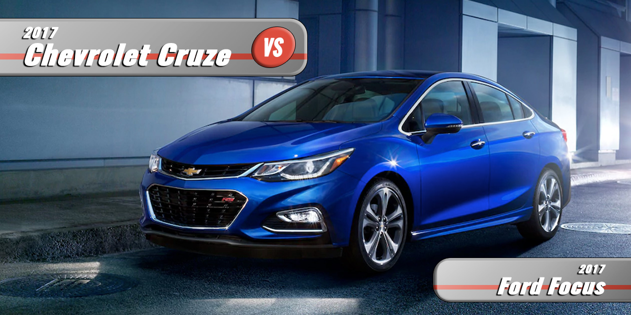 2017 Chevy Cruze with text that says "2017 Chevy Cruze vs. 2017 Ford Focus"