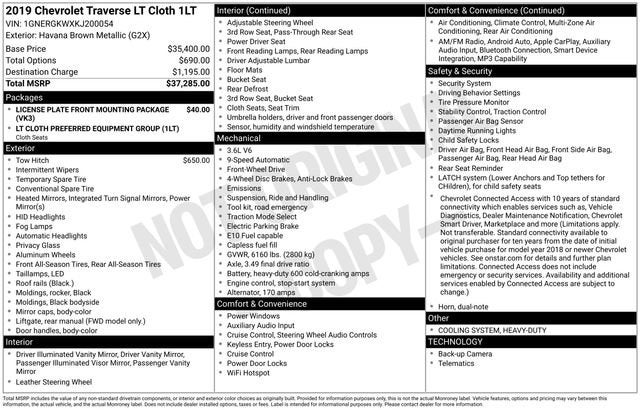 2019 Chevrolet Traverse LT Cloth