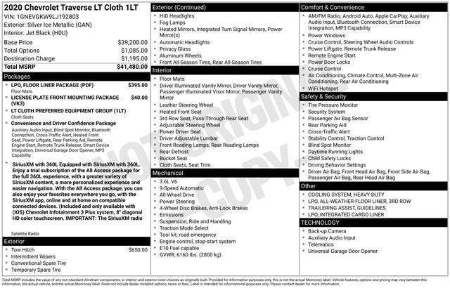 2020 Chevrolet Traverse LT Cloth